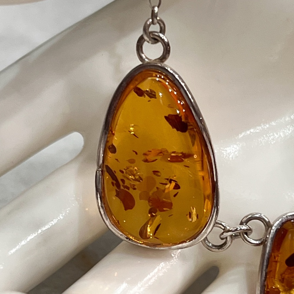 Baltic Amber Sterling Silver Trio Pendant Necklace - Picture 4 of 12